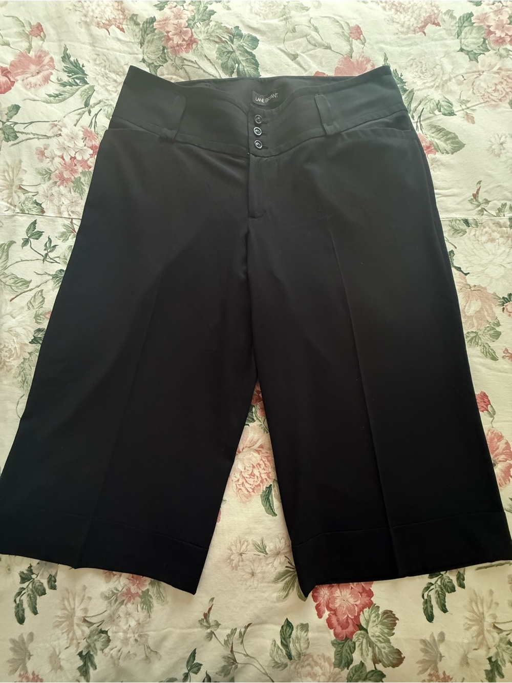 Lane Bryant Black Wide Leg Culottes Gauchos Cropped Dress Pants Long City Shorts